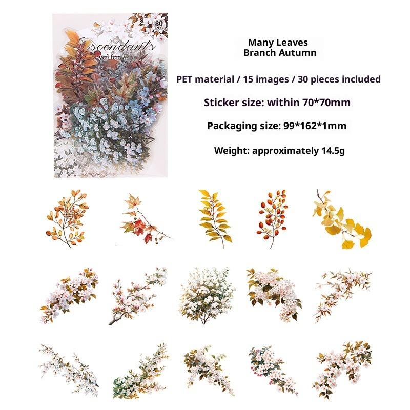 30pcs/set Waterproof PET Plant Flower Theme Stickers For DIY Crafts Scrapbook Photo Notebooks Album Decoration
