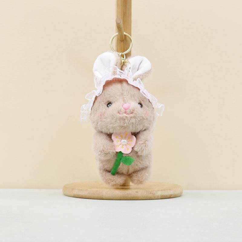 Fluffy Keychain Bunny With Cute Flower Holding Design Perfect For Animal Gifts Lovers