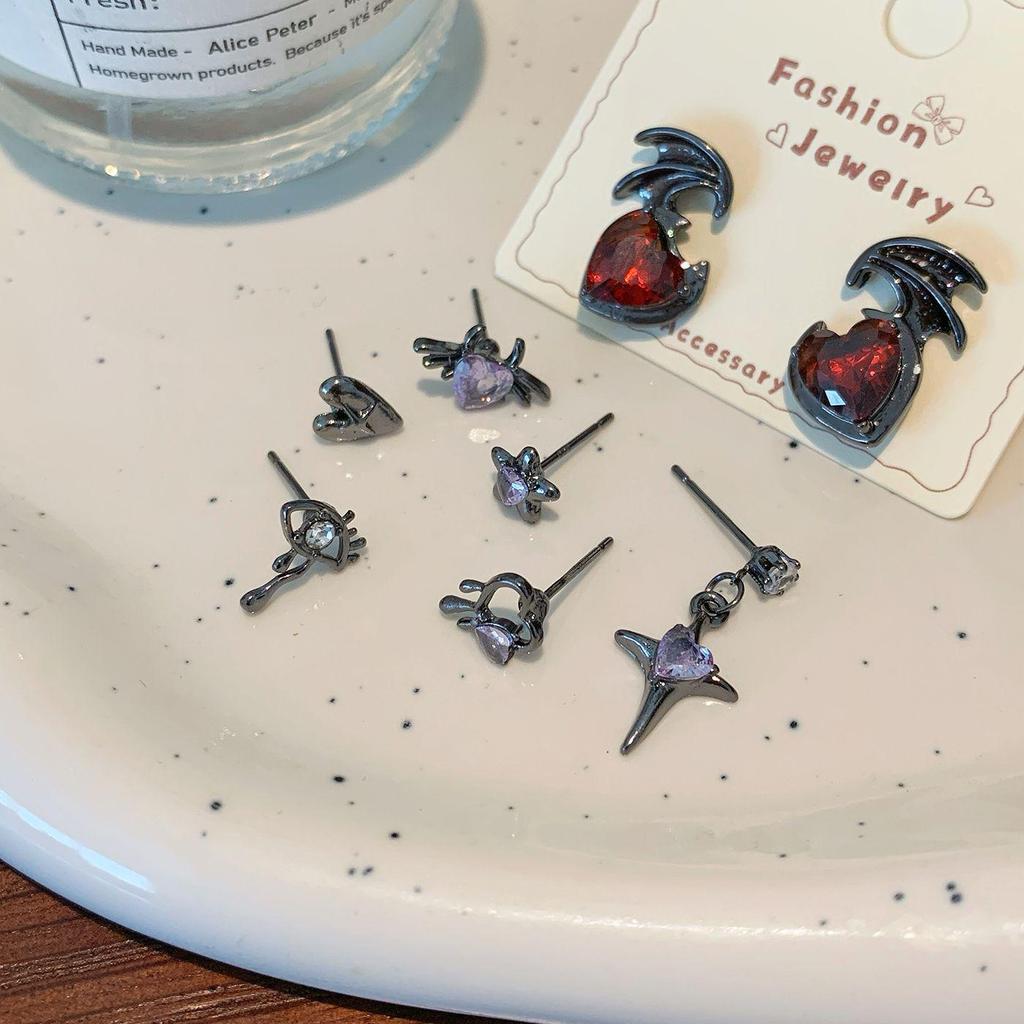 Gothic Punk Devil Cross Stud Earrings Set for Women - Sweet, Cool, and Spicy Design