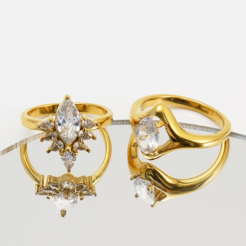 European and American style stainless steel ring with cubic zirconia14k Light luxury fashion versatile ring jewelry
