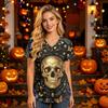 Damska koszula robocza z dekoltem w serek, krótkim rękawem i kieszeniami, z nadrukiem na Halloween, top do uniformu opiekuna
