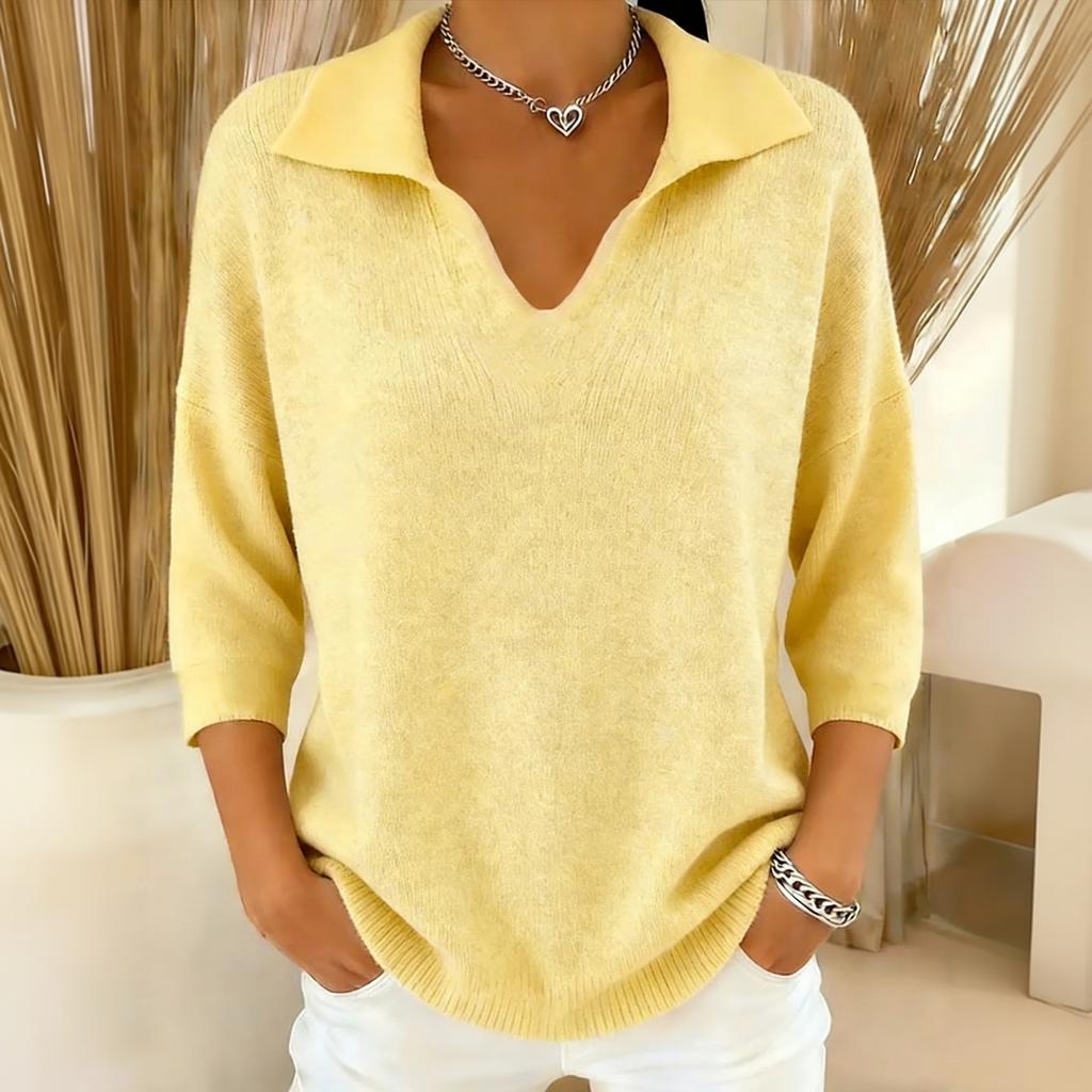 Women's V-Neck Ribbed Knit Sweater Loose Fit Flattering Casual Pullover for Spring and Fall
