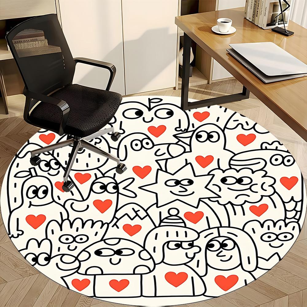 1pc Doodle Hearts Office Round Area Rug, Indoor Mat Suitable ForOffice, Under Office Chairs Bedroom Living Room Home Decor, Room Decot131
