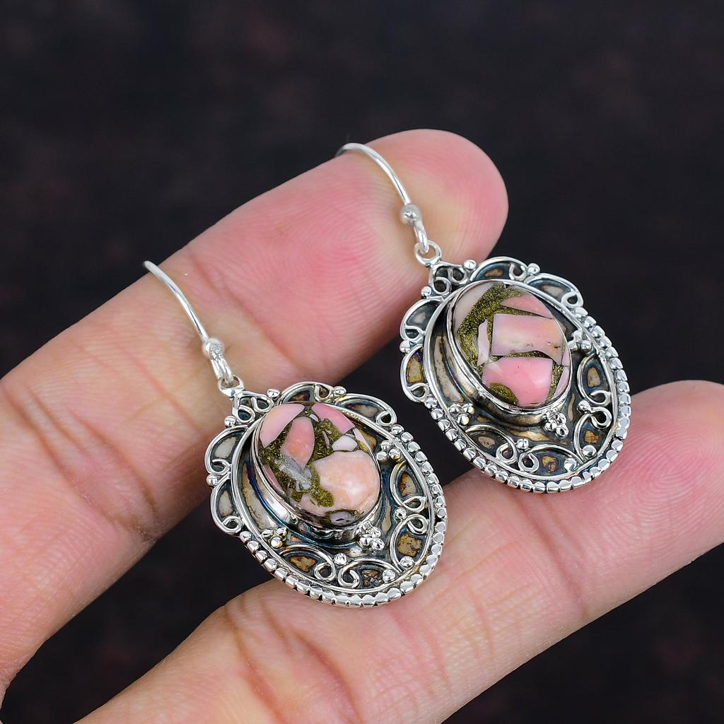 Copper Pink Opal Earring Vintage Gemstone Earrings Unique Jewelry 925 Sterling Silver Earring Dainty Earrings Handmade Jewelry Gifts For Her