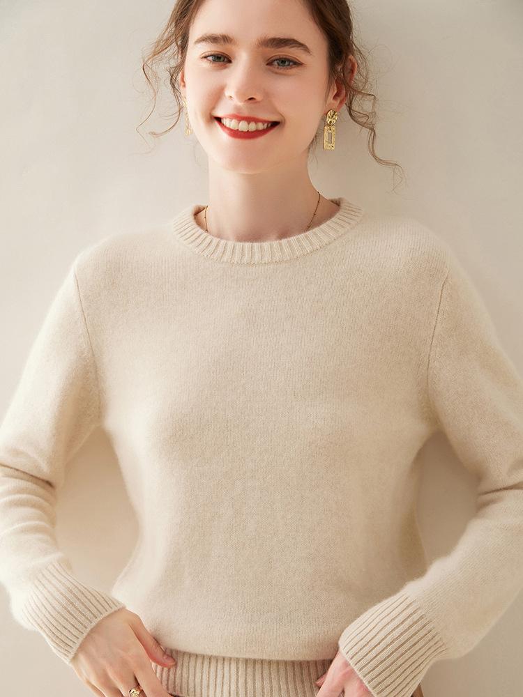 Women's Classic Style Cashmere Sweater: Solid Color, Round Neck, Loose Fit, Double-Ply Thick Cashmere - Perfect Base Layer