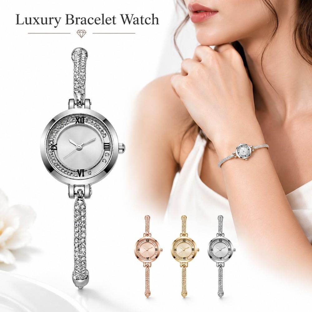 Diamond Studded Watch Strap Rotundity Shaped Watch with Adjustable Bracelet Women Wristwatch Gift