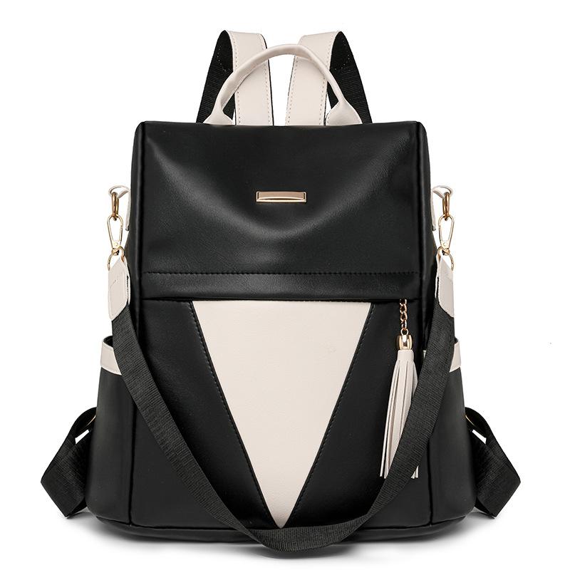 Diebstahlsicherer Rucksack Damen Farbkontrast Pendlerrucksack Großes Fassungsvermögen Multifunktionale Quasten-Umhängetasche