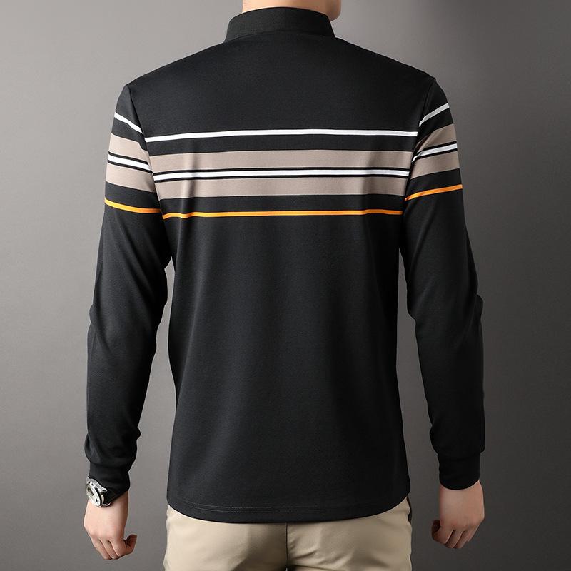 Autumn New Men's Polo Shirt, Young and Middle-aged Fashionable Casual Striped Long-sleeved T-shirt Loose Bottoming Shirt for Men