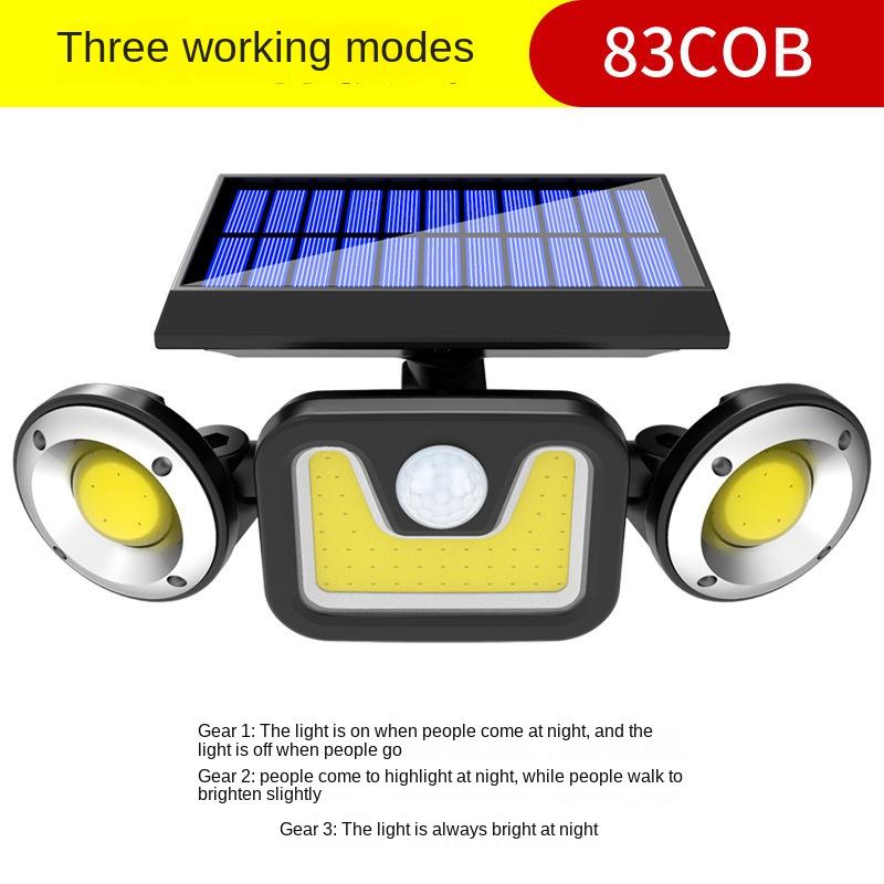 Neue Solar-Wandleuchte 78LED menschliche Körperinduktion Gartenleuchte im Freien wasserdichte Wandleuchte Dreikopf-Wandleuchte