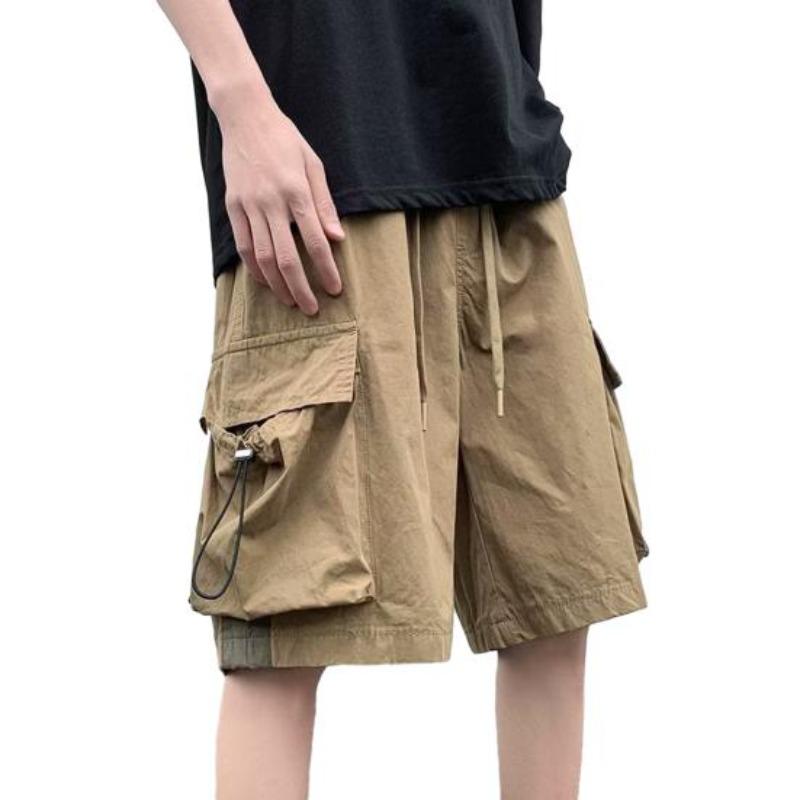 Pantaloncini Cargo da Uomo Yousheng Vita Elastica Coulisse Regolabile Gamba Larga con Tasche Colore Unito Vestibilità Ampia Pantaloncini Casual