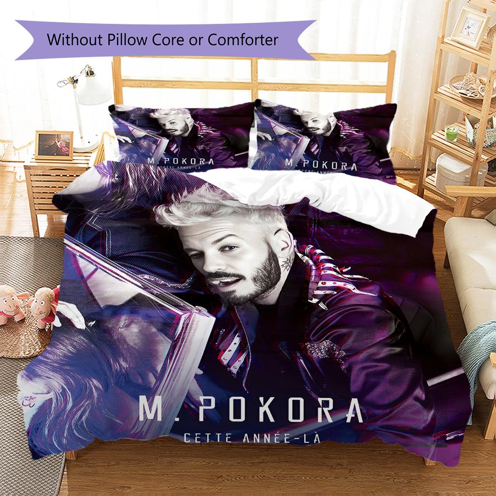 M Pokora Pattern Bedding,Quilt Set Quilt Cover Pillowcase Home Birthday Gift (1 * duvet cover + 2 * pillowcase, without core)