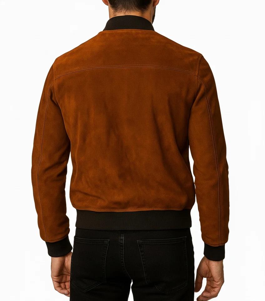 Brown Suede Bomber Lambskin Leather Jacket Handmade Genuine Men's Party Biker