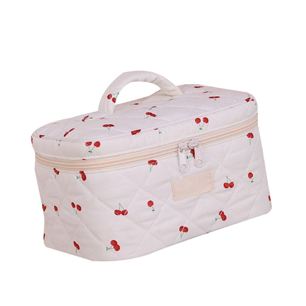 Aesthetic Bowknot Quilted Makeup Bag Large Capacity Travel Cosmetic Storage for Trendy Women and Ladies Daily Use