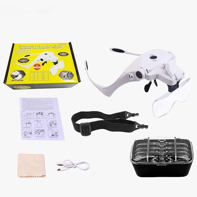 

Head Mounted Glasses Rechargeable 5-Speed Optical Lens Reading Led Magnifying Glass 1X 1.5X 2X 2.5X 3.5X