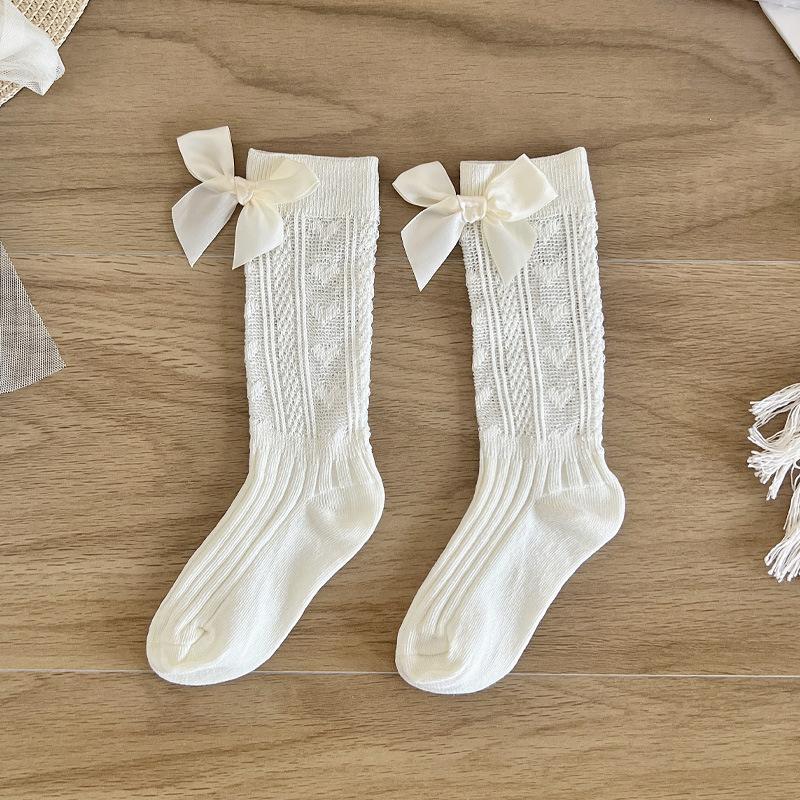 Letní nový styl dětské ponožky dětské kartáčované hedvábné síťované podkolenky bílá mašlička princeznovský styl taneční ponožky