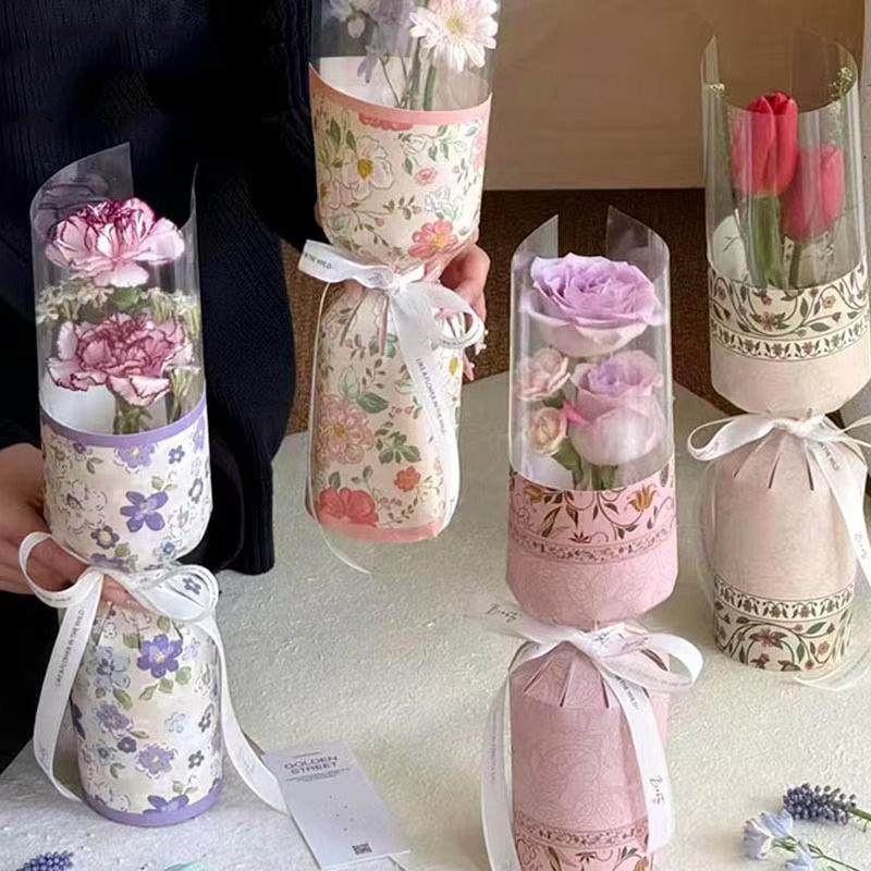 10Pcs Single Stem Bouquet Lining Shaping Piece Round Flower Wrapping Paper Clear Plastic Single Flower Wrapping Bag For Holidays