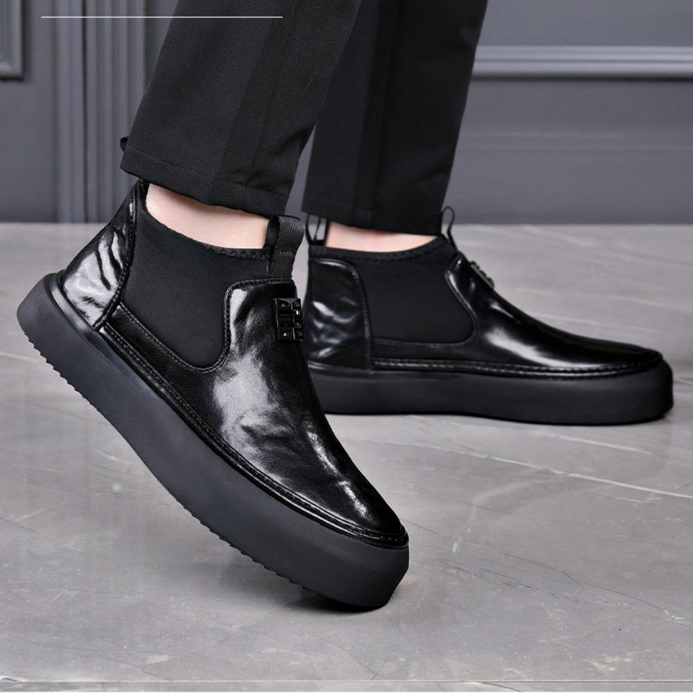 Men's Leather Boots 2024 New Dermis Chelsea Boots Soft Soled Work Boots High Top Shoes Fashion Man Shoes Botas De Trabajo Hombre