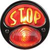 Stop Duolamp Negru 12V pentru Ford Model A cu Inscripție 'stop' Portocalie pe Lentilă de Sticlă Roșie