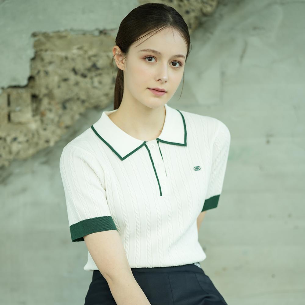 Trimer Cool Cable Tipping Knit Polo (Ivory) L(100)