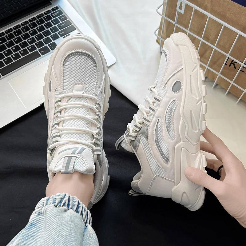 Fashion Mens Sports Running Shoes Autumn Fashion Breathable Mesh Comfortable Beige Casual Sneakers Tenis Masculinos Zapatillas Hombre