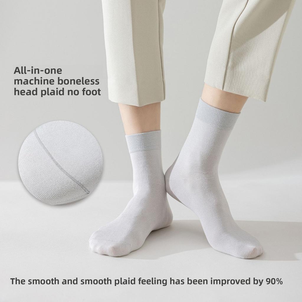 5 Pairs of Cool Bamboo Fibre Socks Men's Breathable Sweat Anti-bacterial Anti-bacterial Spring and Summer Thin Mid-calf Boneless Socks