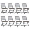 Foldable Garden Chairs 8 pcs with Cushions Solid Acacia Wood