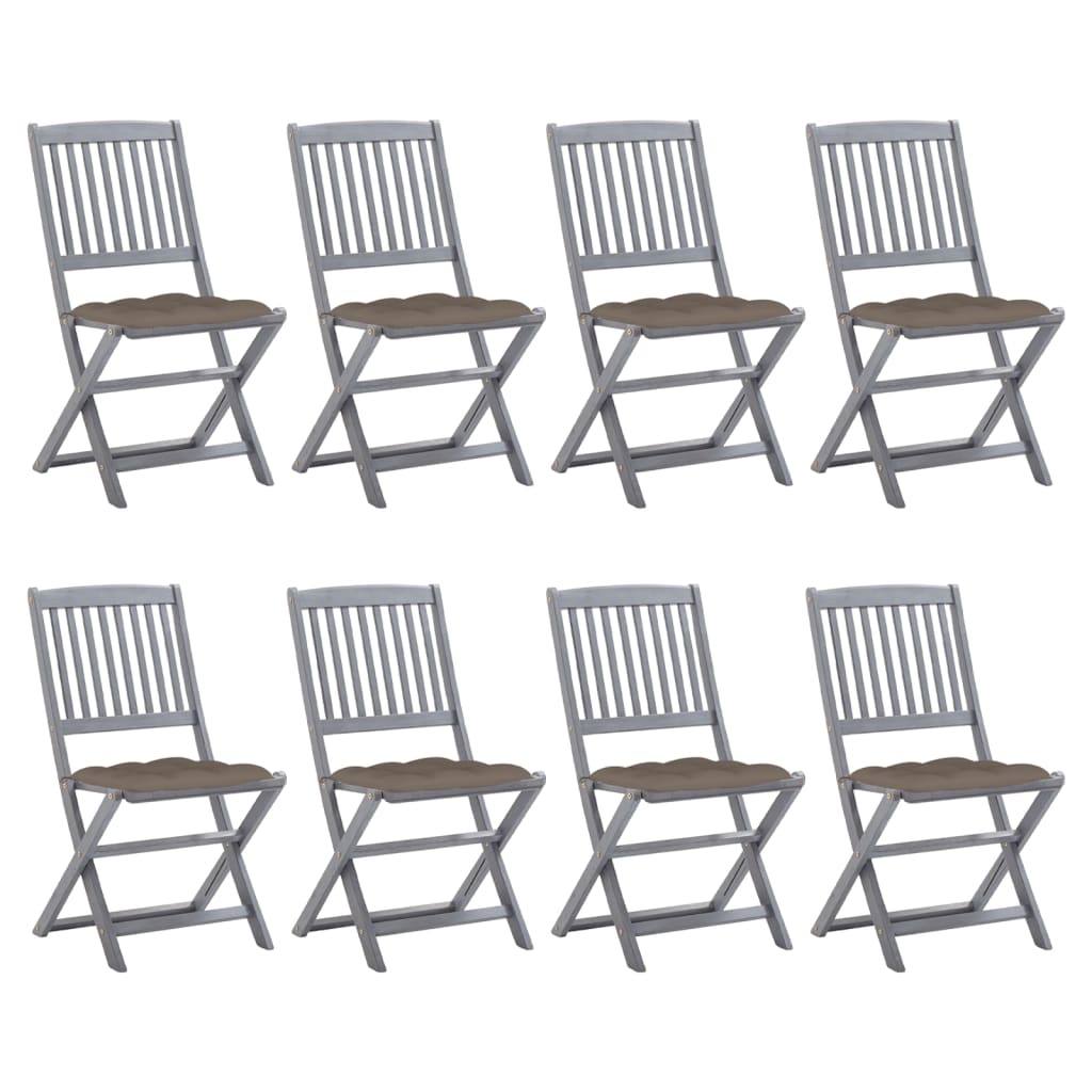 Foldable Garden Chairs 8 pcs with Cushions Solid Acacia Wood