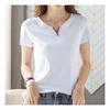 Navava NT1796 Simple Color Blocking PoinT SpliT Neck ShorT Sleeve T shirT