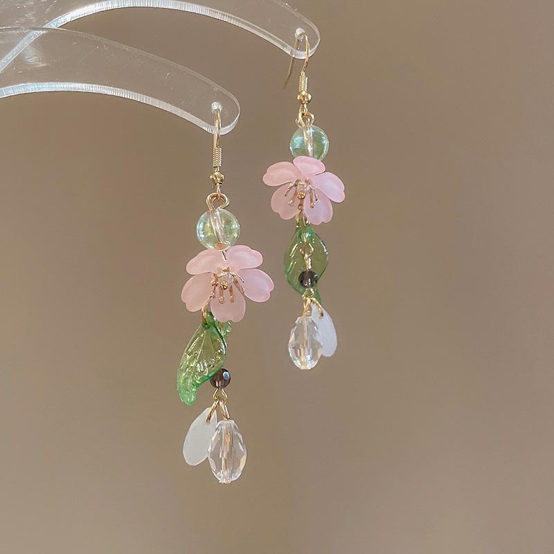 

Silver needle fabric flower pendant earrings summer seaside vacation wind earrings Mori fresh and sweet earrings women