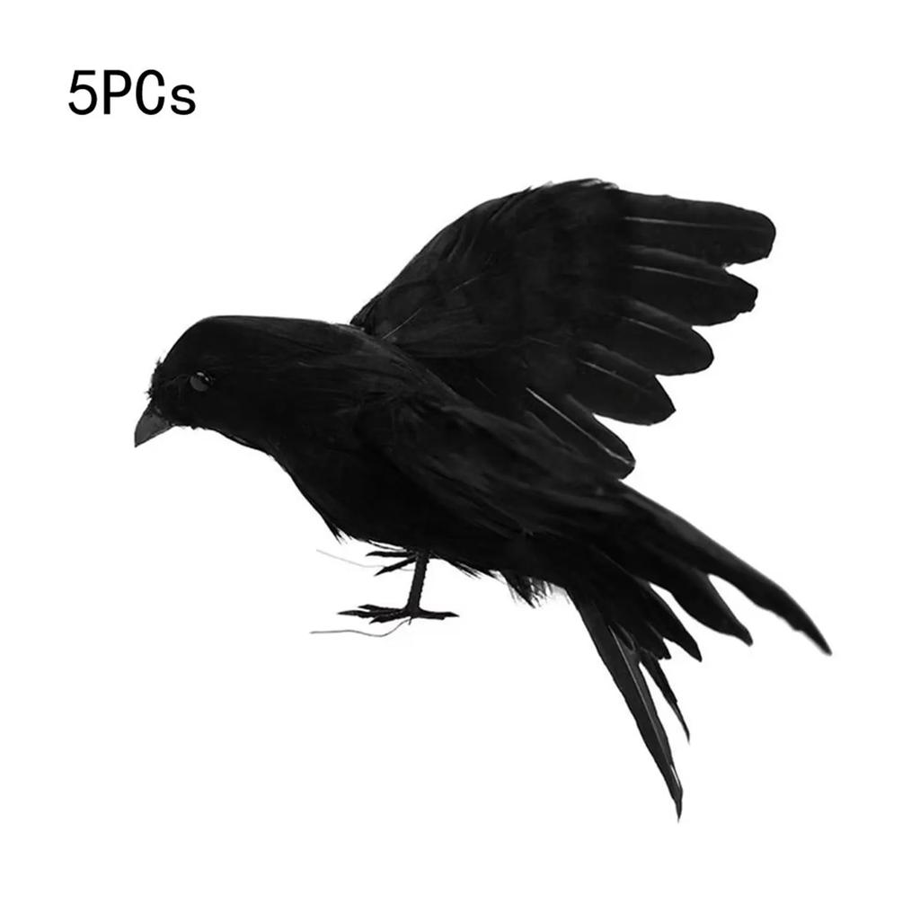Realistic Handmade Black Feather Crows Prop Ravens for Outdoors Indoors Halloween Decor Halloween Crow Decorations