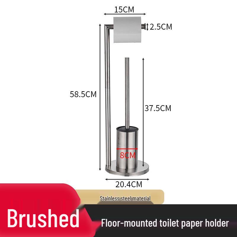 Bathroom Black Stainless Steel Odor-Proof Toilet Paper Holder and Floor Standing Storage Rack with Brush