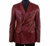 Leather Blazer Soft Double Breasted Button Stylish Coat Maroon Men's Genuine Lambskin