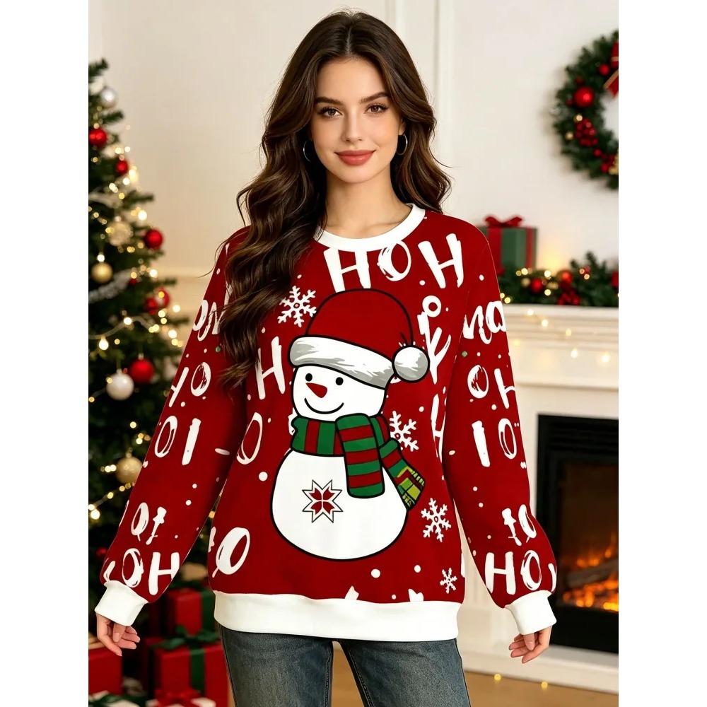 Autumn Winter Comfortable Fashionable Fun Christma Halloween 3d Printed Round Neck Long Sleeve Pullovers Casual Sports Versatile Loose Pullovers
