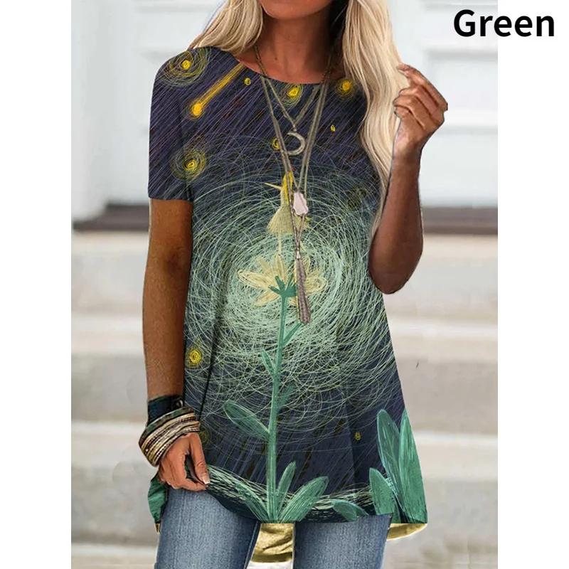 2025 Summer Women Clothing S-5XL Fashion Casual Blouse Floral Graphic Printed Short Sleeve Casual Tunic Loose O-Neck Tops