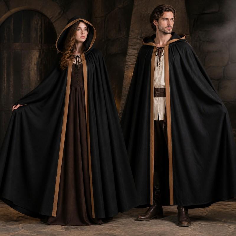 Unisex Halloween Hooded Cloak Medieval Vampire Pirate Robe LARP Cosplay Costume Stage Performance