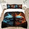 3pcs Anime Skulls Flames Wings Comforter Set with One Quilt Cover and Two Pillowcases (No Core) - Home Decor, Festival Gift, Polyester Fabric, Bedroom