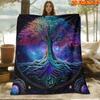 A 2D Flat Printed Spring And Summer New Arrival Fleece Blanket Featuring a Skin-Friendly Cosmic Tree Theme, with High-Definition Digital Printing. It'