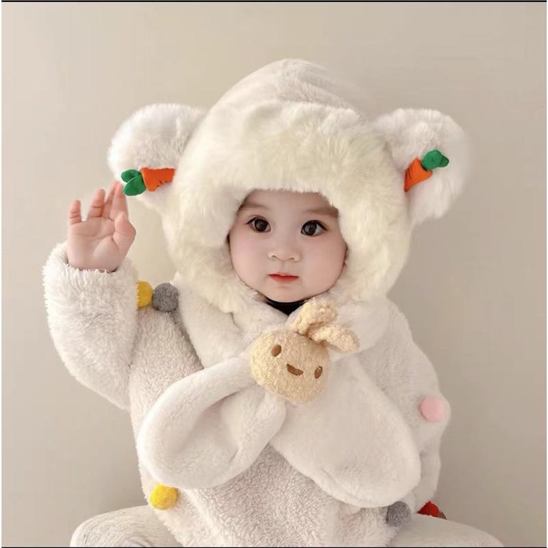 Baby hat scarf integrated neck hat baby autumn and winter cute super cute boys and girls winter children's ear hat
