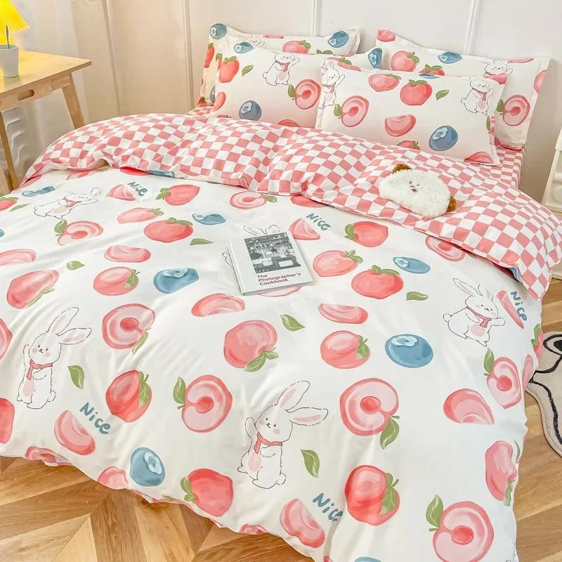 Strawberry Bedding Set Double Sheet Soft 3/4pcs Bed Sheet Set Duvet Cover Queen King Size Comforter Sets For Home For Child