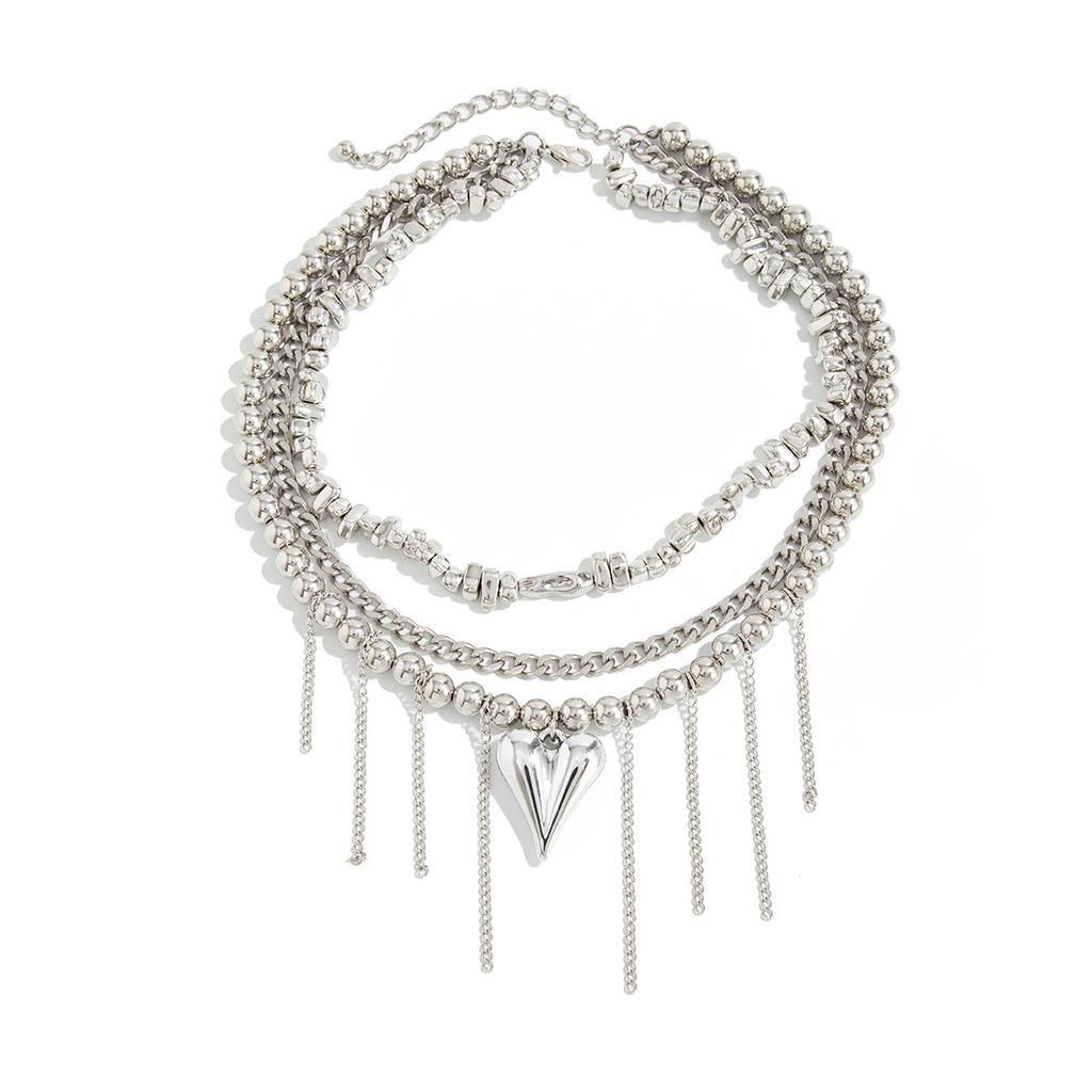 Fashion Sweet And Cool Style Love-Shaped Pendant Necklace, Irregular Design Ccb Beaded Collarbone Necklace