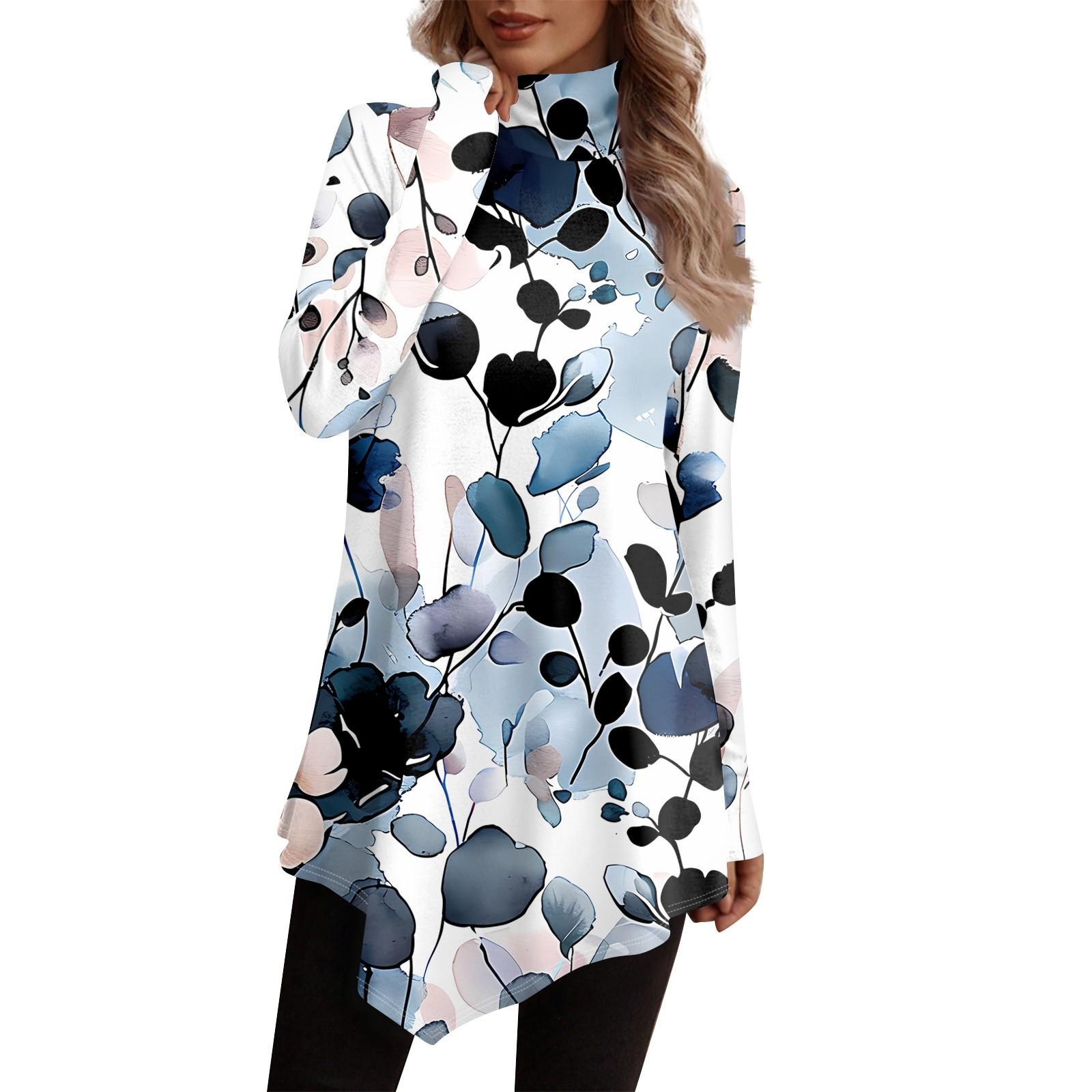 Повседневная модная рубашка с принтом, топы с высоким воротом и нерегулярным подолом, пуловеры с длинными рукавами XXXL