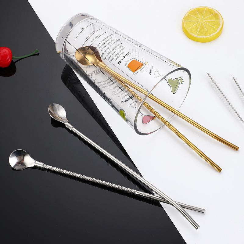 Long Twisted Straw Spoon Portable Stainless Steel Tea Scoop Bent Filter Colored Drinking Cocktail Coffee Stirring Spoons
