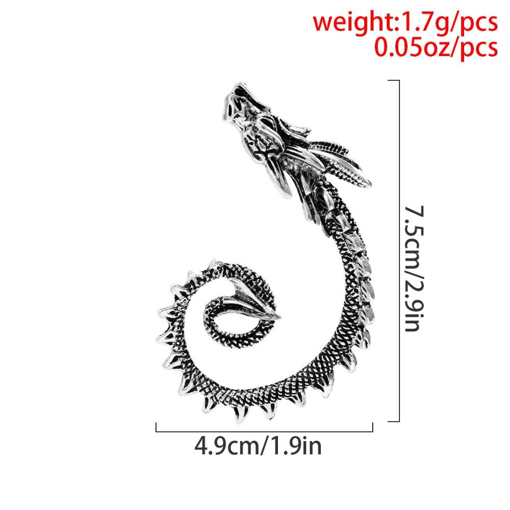 Punk Personality Single Ancient Silver Dragon Shape Stud Earring Ear Hanging for Women Hip-hop Street Style Hot Girl Jewelry
