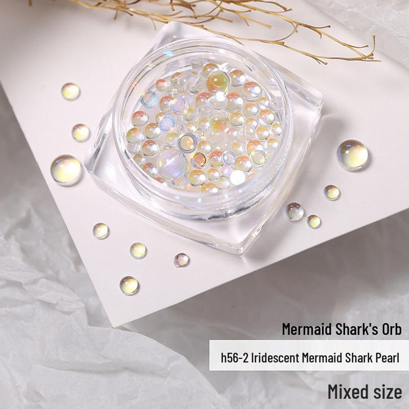 Mermaid Pearl Aurora Nail Rhinestones: Candy Color Crystal Bubble Beads for Nail Art Decor (Flat Bottom)