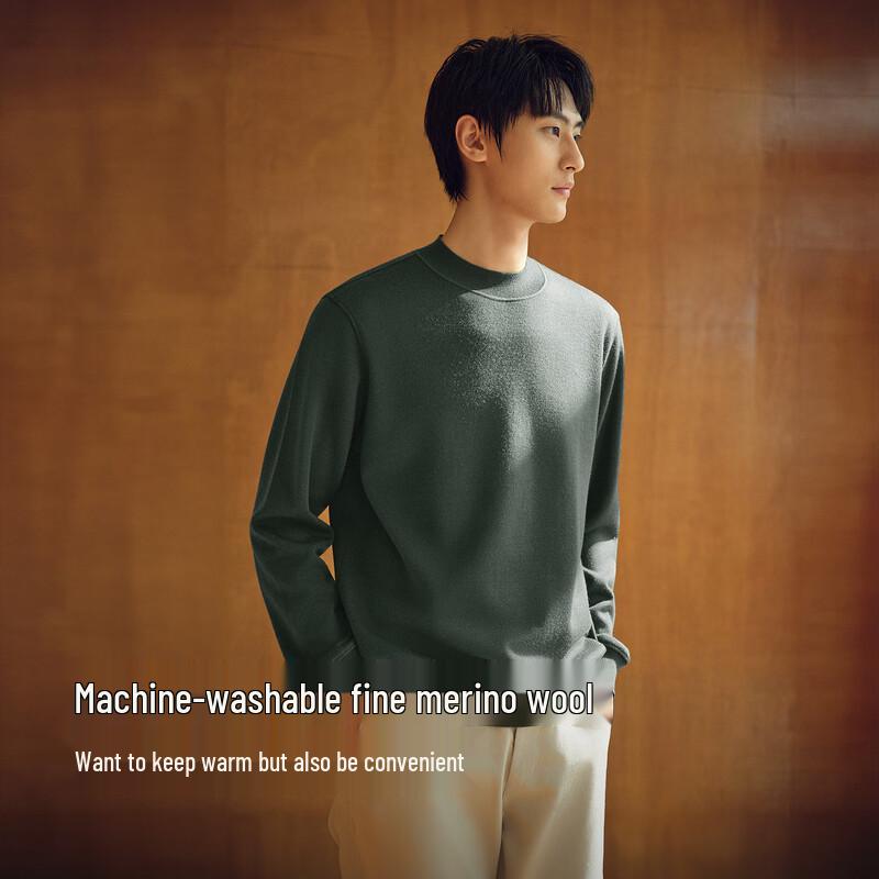Hodo Men's Machine Washable Fleece-Lined 100% Wool Round Neck Sweater