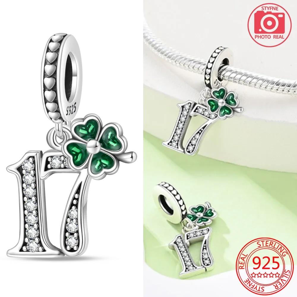 Anniversary Copper Heart-Shaped Charms Lucky Number Beads Four-Leaf Clover Pendants Fit Original Bracelet Fine Diy Jewelry