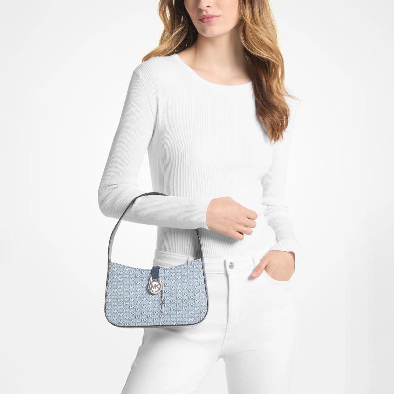 Michael Kors Jacquard Denim Silver Lock Shoulder Bag Small Women shoulder bag Light-Denim-Blue 35T4S1YC1C-419