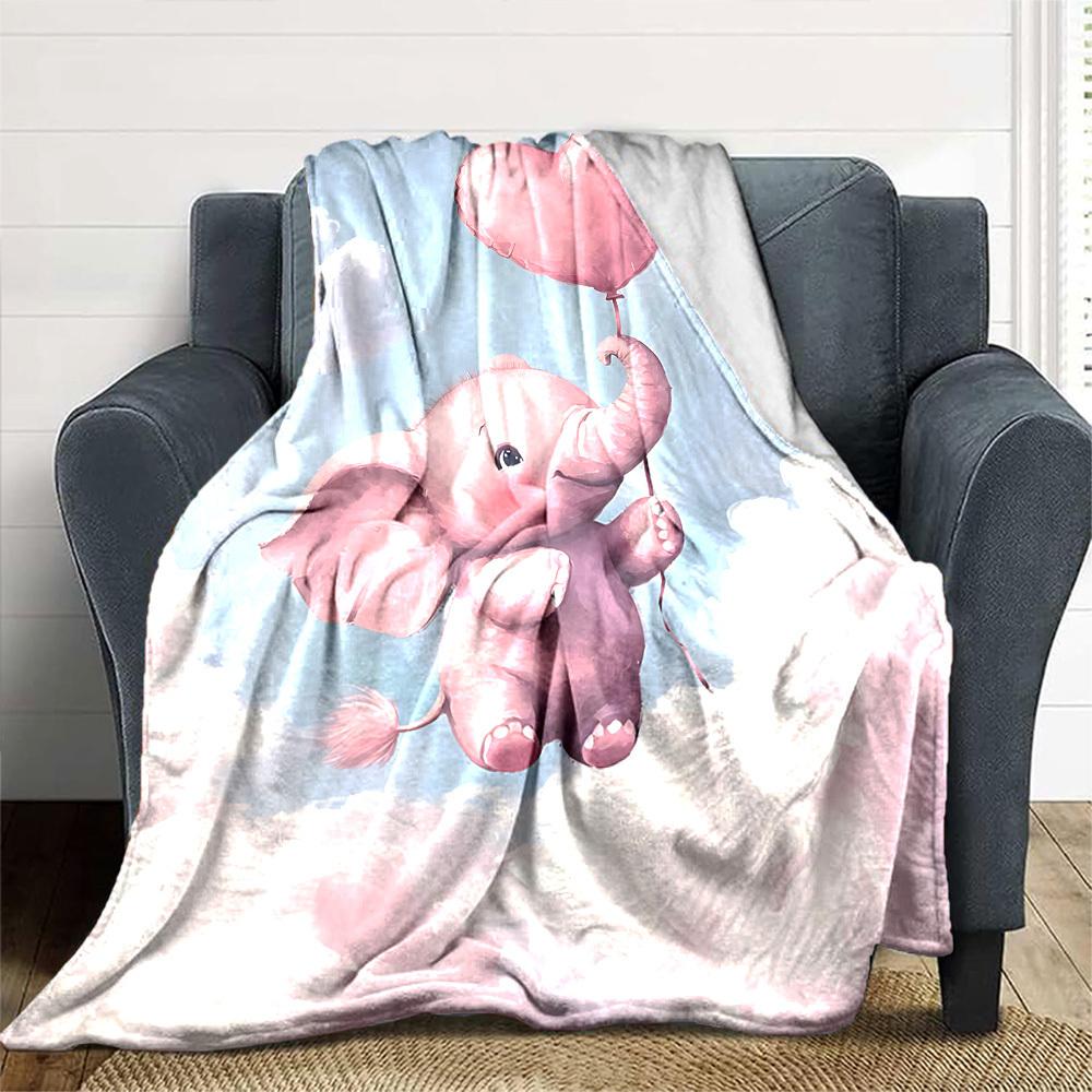 1pc Elephant Balloon Blanket Lightweight Flannel Throw for Sofa Bed Travel Camping Livingroom Office Couch Chair
