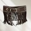 Mei Popular European and American Western Denim Fringed Belt, Retro Wild Hippie Bohemian Strap