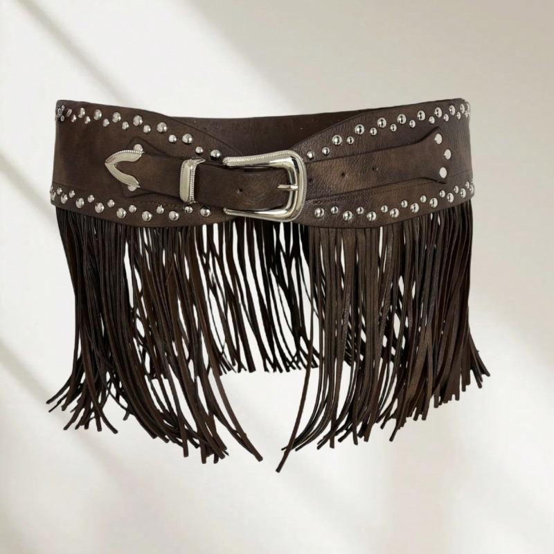 Mei Popular European and American Western Denim Fringed Belt, Retro Wild Hippie Bohemian Strap